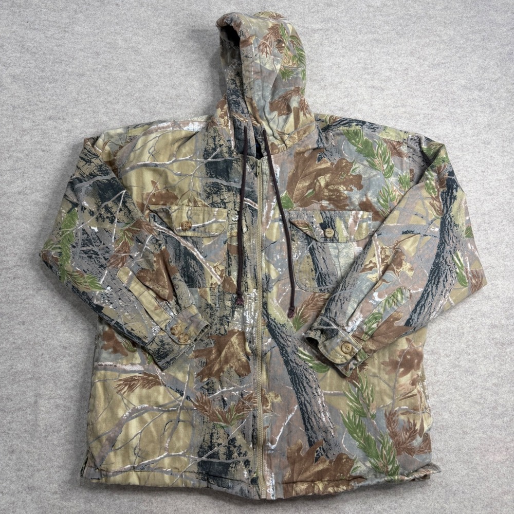 Cold Storage Weather Tested Tuff Camo Hooded Jacket Mens Large Full Zip Quilted